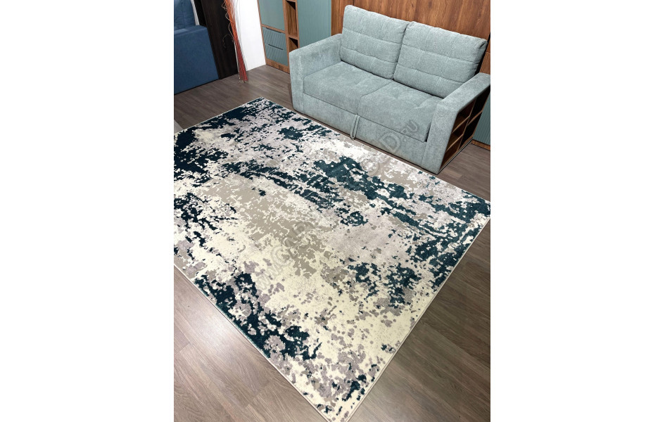 Ковер комнатный на пол бирюзовый с серым абстракция АС21 